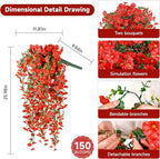 Artificial Hanging Flowers for Outdoors, 4 PCS UV Resistant Faux Plants Silk Realistic 150 Morning Glory Each Vines, Fake Plastic Floral for Garden Patio Spring Summer Decor, Red