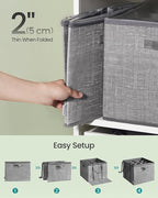 SONGMICS Shoe Organizer for Closet, Set of 2, Shoe Storage Box with Clear Lid, Foldable Fabric Bins, Holds 32 Pairs Total, Reinforced Handles, 16.5 x 16.5 x 12.5 Inches, Cattail Gray ULSP602G01