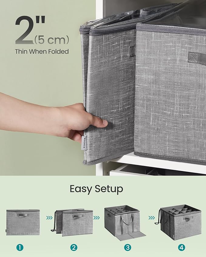 SONGMICS Shoe Organizer for Closet, Shoe Storage Box with Clear Lid, Foldable Fabric Bins, Holds 16 Pairs, Reinforced Handles, 16.5 x 16.5 x 12.5 Inches, Cattail Gray ULSP601G01