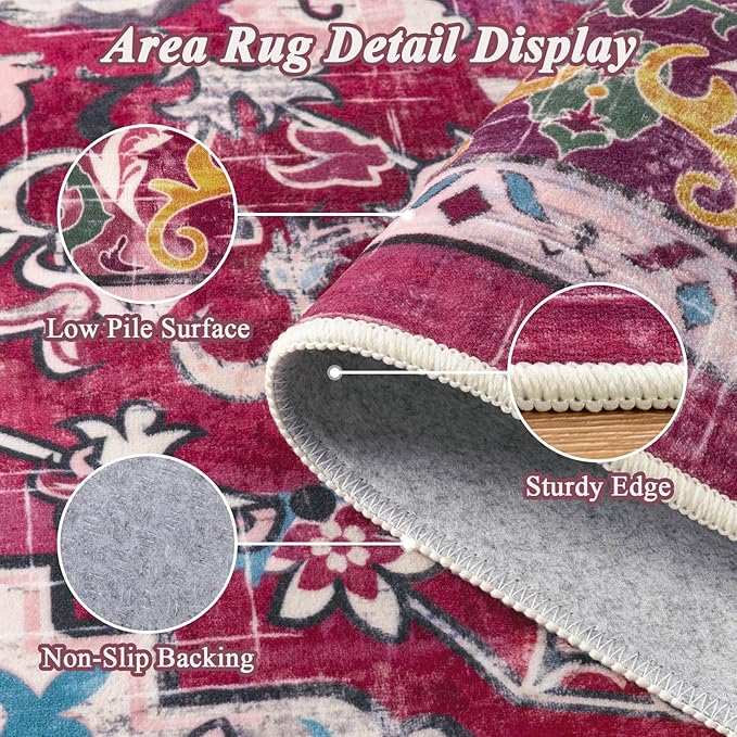 U'Artlines Area Rug 5x7 Boho Washable Soft Carpet for Living Room Bedroom Dining Room Office Indoor Rugs for Home Decor