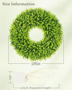 DDHS 28 inch Boxwood Wreath, Artificial Large Spring Wreaths for Front Door with Yellow Sash can DIY Shaped, Summer Wreaths for Hanging in the Shop, Farmhouse, Roof Green Everyday Wreath Home Decor