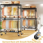 P1 Rolling Clothes Rack, Portable Wardrobe Closet with Wheels, Heavy-Duty Closet Clothing Rack for Hanging Clothes, 35.5" W x 15.7" D x 80.5" H, Hold 500lbs, Black