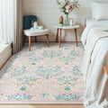 Lessymo Bedroom Rug 5x7 Area Rug for Living Room, Vintage Washable Floral Floor Mat Pink Rugs for Girls, Low Plie Non Skid Indoor Boho Forest Rugs for Nursery Dining Room, Pink Green