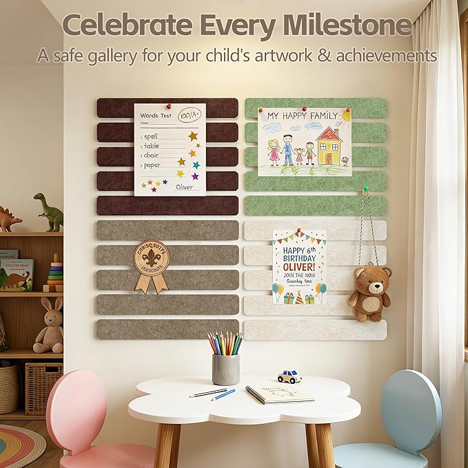 Cork Board for Walls - 8 Pack Felt Pin Board Bar Strips - Self-Adhesive Lightweight Bulletin Board - Cork Board for Office with 40 Push Pins No Damage for Wall