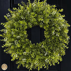 28'' Large Boxwood Wreath for Front Door Porch Window Artificial Boxwood Leaves with White Seed Greenery Outdoor Indoor Wreath for Home Farmhouse Wall Decor Spring Summer Fall All Seasons (Green)