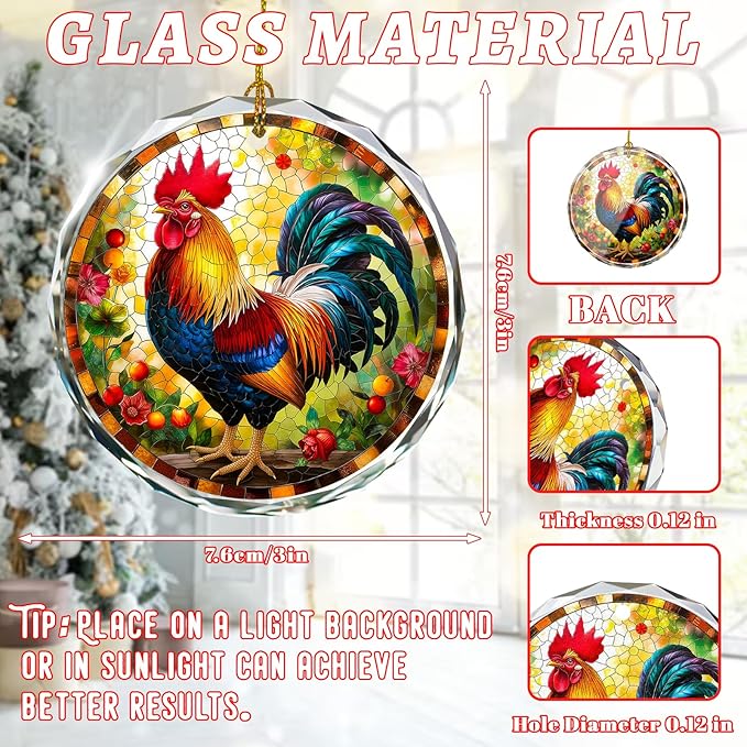 Chicken Stained Glass Ornament, Christmas Tree Decorations, Holiday Present Ideas, Gift Exchange