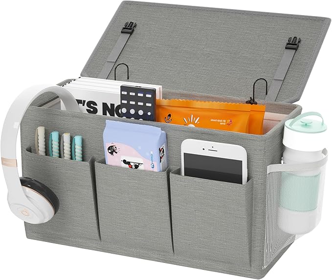 Edudif Dual-purpose Bedside Caddy Bedside Organizer, Bed Caddy with 6 Pockets, Versatile Bedside Storage Solution Magazine Remotes holder, ideal for Home, Dorm, Hospital, Crib Bed