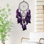 Purple and Black Dream Catcher Wall Decor Feather Dream Catchers with Luminous Bead Handmade Dreamcatcher Wall Hanging Ornament for Bedroom Living Room Home Decor
