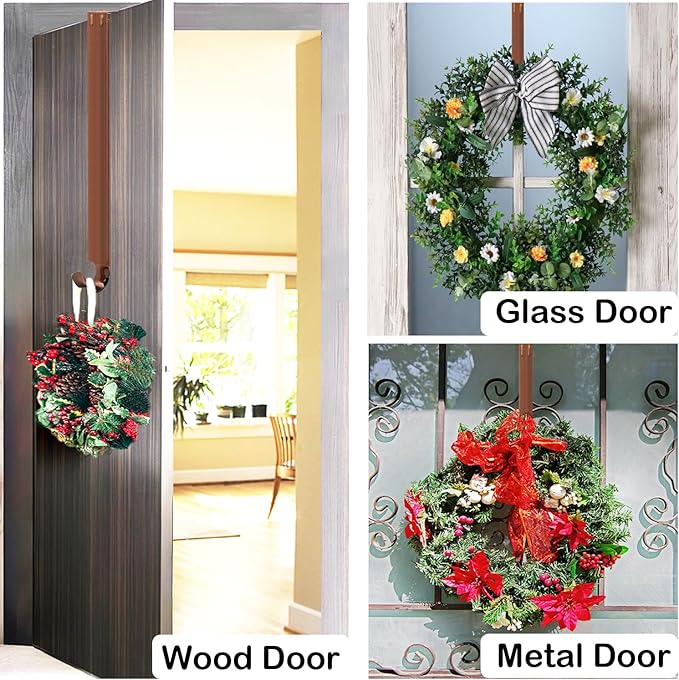 Wreath Hanger for Front Door, Adjustable from 15" to 25" Wreath Door Hanger for Christmas Fall Wreaths Decorations Hook, Brushed Bronze