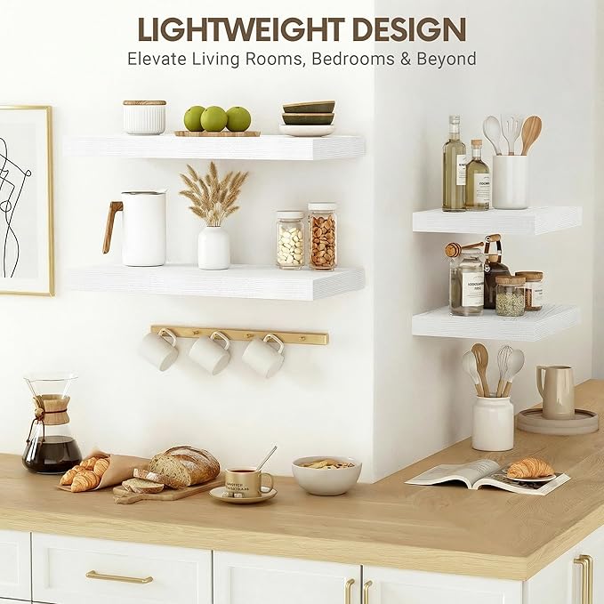 Vivelove 10 in Deep Floating Shelves for Wall, 10.2" x 10.2" x 1.5" Shelves for Room Wall Mounted, 1.5 Inch Thick Shelf for Bathroom Bedroom Kitchen Book Room, Modern Farmhouse Decor, Set of 2, White
