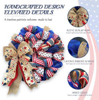 250th Anniversary Patriotic Wreaths for Front Door, 24 Inch Large 4th of July Decorations, Handcrafted Ribbon Burlap Bow, Red White and Blue Memorial Day Wreath with Lights & Storage Bag
