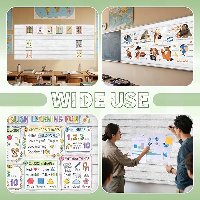 Hahafelt 1.3x39 ft Fabric Bulletin Board Roll Reusable Waterproof Erasable Bulletin Board Wrinkle Resistant Non-Woven Fabric Roll for Background Decor DIY Craft (White,Wood Grain)