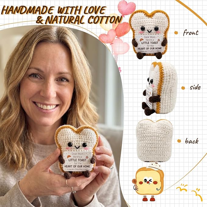 Cute Toast Doll Mother's Day Birthday Gifts for Moms,Mom Gifts from Daughter Son,3.4x2.8x2.2In Mother's Day Mom Toast Crochet Doll