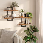 HOOBRO Floating Shelves, 15 Inch Wall Shelf Set of 2, Wall Mounted Storage Shelves 2-Tier, Hanging Bathroom Shelves, for Living Room, Bedroom, Bathroom, Kitchen, Rustic Brown and Black BF32BJ01G1