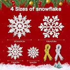 46Pcs Plastic Snowflake Ornament Christmas Glitter Snowflake Hanging Christmas Tree Decorations with Silver Rope for Winter Decorations Tree Window Door Accessories (White)