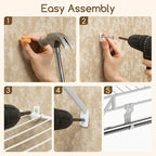 COSTWAY Closet Shelves Wall Mounted, Closet Shelf with Hanging Rod, Ventilated Metal Wire Shelving Kit, Wire Wall Shelf for Laundry Room, Bedroom, Home, Mounting Accessories Included (6 ft x 12 in)