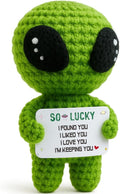 MAMAGIFTREE I Love You Wedding Anniversary Present for Him Boyfriend Husband Fiance Wife Her with Small Card, Valentines Day Gifts Women Men - Romantic Theme Crochet Alien Decor