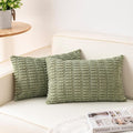 Aegero Pack of 2 Corduroy Decorative Throw Pillow Covers 12x20 InchSoft Boho Striped Pillow Covers Modern Farmhouse Home Decor for Sofa Living Room Couch Bed（Sage Green）