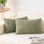 Aegero Pack of 2 Corduroy Decorative Throw Pillow Covers 12x20 InchSoft Boho Striped Pillow Covers Modern Farmhouse Home Decor for Sofa Living Room Couch Bed（Sage Green）