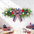 4th of July Patriotic Floral Swag Artificial Red White and Blue Independence Day Front Door Daisy Flowers Twigs Swag Memorial Day 250th Anniversary Veterans Day Decor for Arch Wall Home Door Decor
