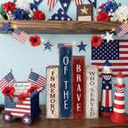 Lineshading 4 Pcs 4th of July Table Decoration Memorial Day Wooden Book America Decor Patriotic Tiered Tray Decor Red White Blue Block Sign for 250th Anniversary Independence Day Home Shelf Coffee Bar