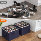 Lifewit Shoe Storage Organizer for Closet, Fabric Large Shoe Box Storage Containers with Clear Cover, Foldable Bins for Boots Heels Sneakers Fits 24-32 Pairs (Each 12-16 Pairs) 2 Pack Blue
