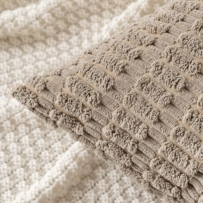 MIULEE Pack of 2 Corduroy Decorative Lumbar Throw Pillow Covers 22x14 Inch Soft Boho Striped Pillow Covers Modern Farmhouse Home Decor for Sofa Living Room Couch Bed Light Brown