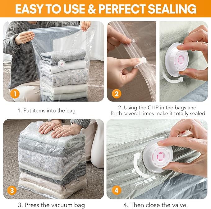 8 Pack Vacuum Storage Bags Jumbo, Vacuum Seal Bags for Clothing, 1 Jumbo+2 Large+2 Medium+3 Small, 80% Space Saver Bags for Clothes, Pillows, Comforters, Blankets,Home Travel Essentials(8 Combo)