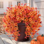 Artificial Fall Flowers for Outdoors, 2PCS Silk Fake Flowers Realistic Daisy Mums UV Resistant Porch Patio Window Yard Decor (Fall Orange)