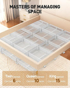 Under Bed Storage With Wheels, 4 Pack Foldable Pattern Carved Metal Under Bed Storage Containers, 60L Rolling Underbed Storage, Easy Assembly Under The Bed Storage for Shoes, Blankets...