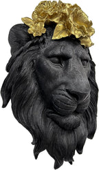 GUSFREUD Black Animal Heads Sculptures Wall Art - Resin Faux Lion for Home Wall Decor, Lion Wall Hanging Decoration for Living Room, Bedroom & Kitchen, Unique Gift Idea