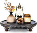 EOSAHR Rustic Round Pine Wooden Display Riser – Beaded Pedestal Stand for Decor, Kitchen Counter Organizer, Coffee table & Cake Stand - Decorative Display Risers for Living Room Decor (Old Black)