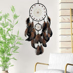 Brown and Black Dream Catcher Wall Decor Feather Dream Catchers with Luminous Bead Handmade Dreamcatcher Wall Hanging Ornament for Bedroom Living Room Home Decor