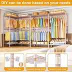 E15 Garment Rack L Shaped Clothes Rack for Corner，Freestanding Clothing Racks for Hanging Clothes，Heavy Duty Closet Organizer with 4 Hanging Rods & 8 S Hooks，43.4" W x 15.8" D x 78.4" H，Pink