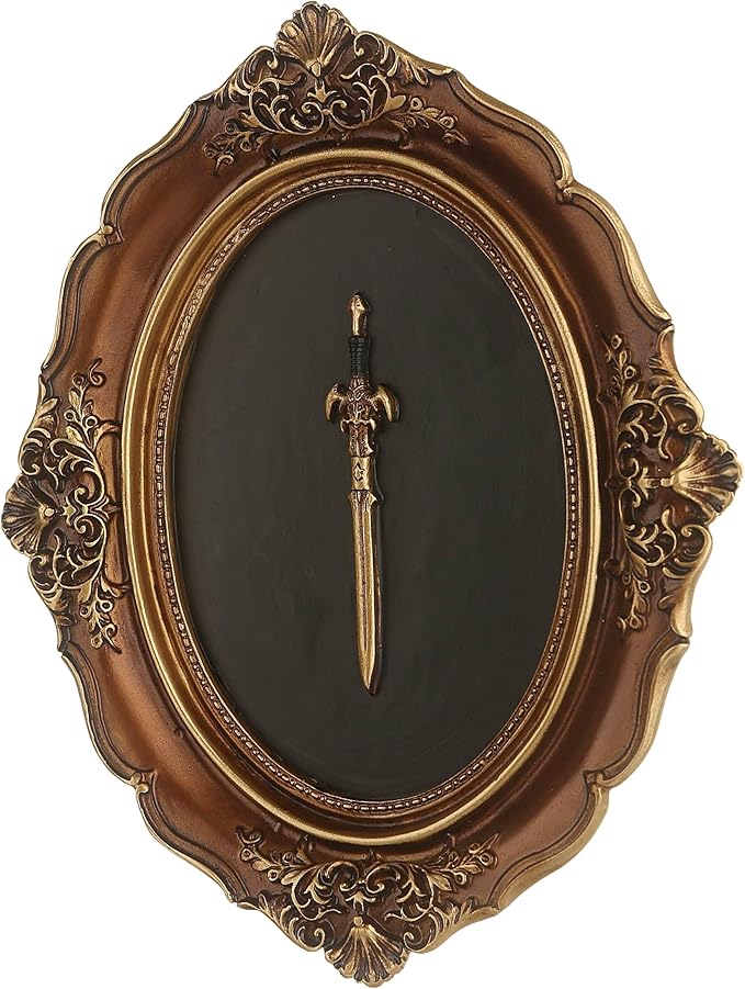 Juedawyal Baroque Sword Wall Sculpture, Gothic Wall Decor, Resin Vintage Wall Accent, Antique Oval Aesthetic Room Decor for Hallway Living Room Entryway Gallery Wall