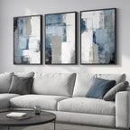Large Framed Blue and Grey Abstract Wall Art for Living Room, 3 Piece Modern Canvas Prints Paintings Artwork for Walls, Minimalist Abstract Pictures Wall Decor for Hallway Office Bedroom 24x36 In