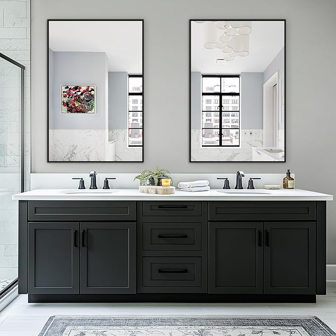 TRAHOME Bathroom Vanity Mirror for Wall, 2 Pack 36" x 24" Metal Framed Rectangular Bathroom Wall Mirror for Over Sink, HD Shatterproof Glass, Hangs Horizontally or Vertically(Black)