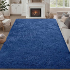 Fluffy Area Rugs 9x12 Living Room Bedroom: Ultra Soft Shag Rug Upgrade Non-Slip Non-Shedding Large Fuzzy Plush Carpet Indoor Floor Carpets for Kids Room Playroom Nursery Dorms Home Decor Blue