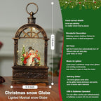 Christmas Snow Globe Lantern Water Glittering Window Snowman Child with Music, USB Lined/Battery Operated Lighted Lantern for Christmas Festival Decoration Gifts