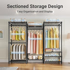 VIPEK V5 Portable Closet Wardrobe Heavy Duty Clothes Rack, Freestanding Clothing Rack with 4 Hang Rods & 8 Shelves, Adjustable Closet Racks, 68.9" L x 15.7" W x 76.4" H, Max Load 890LBS, Black