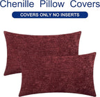 CaliTime Christmas Throw Pillow Covers Decorative 12 X 20 Inches Pack of 2 Cozy Chenille Cushion Cases for Couch Sofa Bed Living Room Home Burgundy