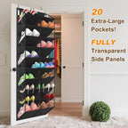 20-30 Pairs Over the Door Shoe Organizer, Clear Pockets Hanging Shoe Storage for Closet, 10-Tier Door Shoes Rack, Handing Shoes Holder Fit All the Family's Sneakers, Boots, Heels, Black