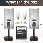 Fenmzee Grey Bedside Table Lamps Set of 2-3 Color Temperatures Pull Chain Lamp with AC Outlet Charging Port, Round Night Stand Lamps for Bedroom Office, Small Bed Side Light with E26 LED Bulbs