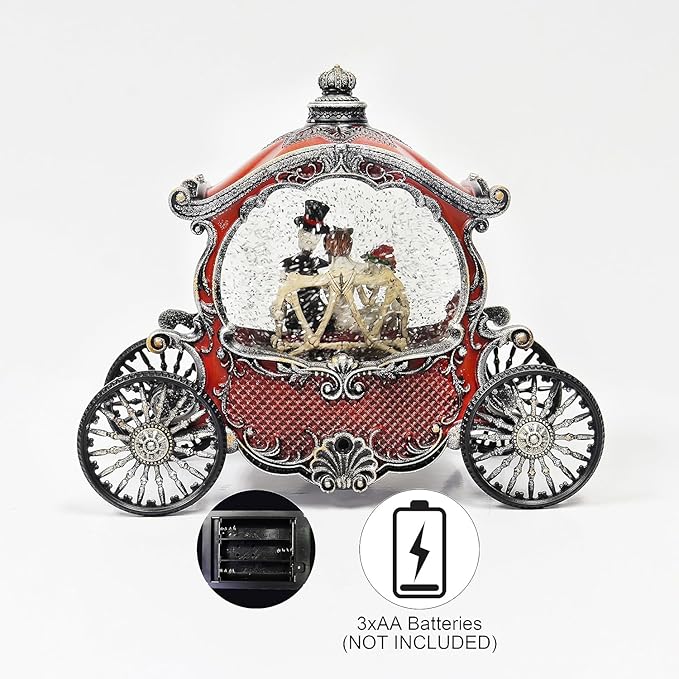 Midnight Manor Halloween Water Globe Carriage LED Lighted Snow Globe Lamp Spooky Wedding Skeleton Decor Acrylic Glitter Water Lantern Battery Operated Fall Indoor Decoration