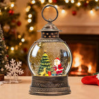 Christmas Snow Globes, 9.45" Santa Claus Glitter Water Lantern with 8 Songs, 6H Timer Battery & USB Powered Music Box for Christmas Decorations Indoor