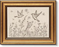 VIYYIEA Vintage Gold Framed Wall Art for Living Room, Birds & Flowers Canvas Prints Home Decor, Sketch Painting Picture, Bedroom Wall Decor Gifts for Friends or Family -【Birds & Flowers】-(10L x 8W)