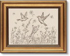 VIYYIEA Vintage Gold Framed Wall Art for Living Room, Birds & Flowers Canvas Prints Home Decor, Sketch Painting Picture, Bedroom Wall Decor Gifts for Friends or Family -【Birds & Flowers】-(10L x 8W)