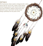 Tree of Life Dream Catcher, Handmade Woven Traditional Craft Rattan Dream Catchers Wall Hanging Ornament,7 Chakras Crystal Healing Stones Art for Bedroom Decor, Festival Blessing Gift (Dark Brown)