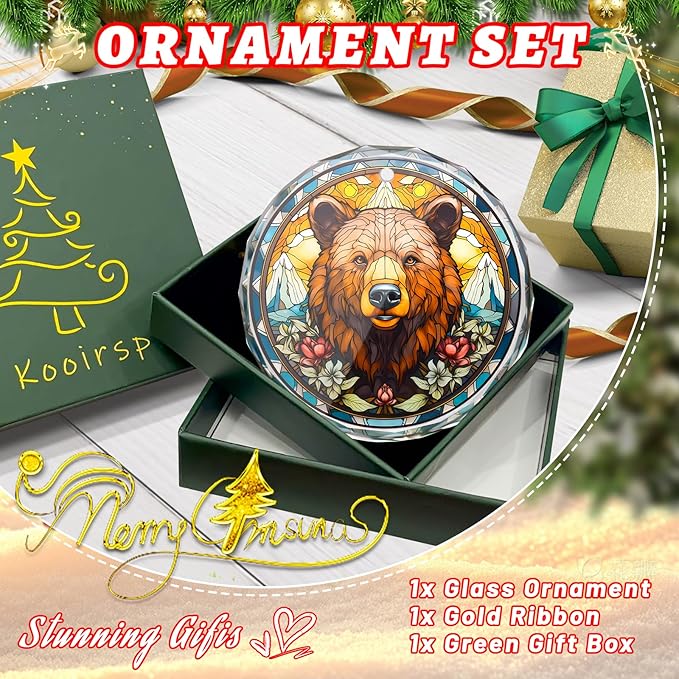 Brown Bear Stained Glass Ornament - Christmas Tree Decoration, Gift Exchange Present Idea