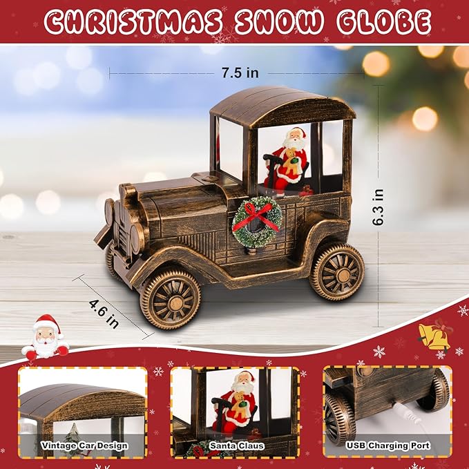 Christmas Snow Globe Lantern Truck Water Glittering Globe with Santa 8 Music Songs Christmas Snow Globes USB & Battery Operated for Christmas Festival Decorations Gifts (Truck-Santa)